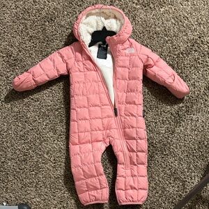 The North Face Pink Quilted Kids Hooded One-Piece Footie